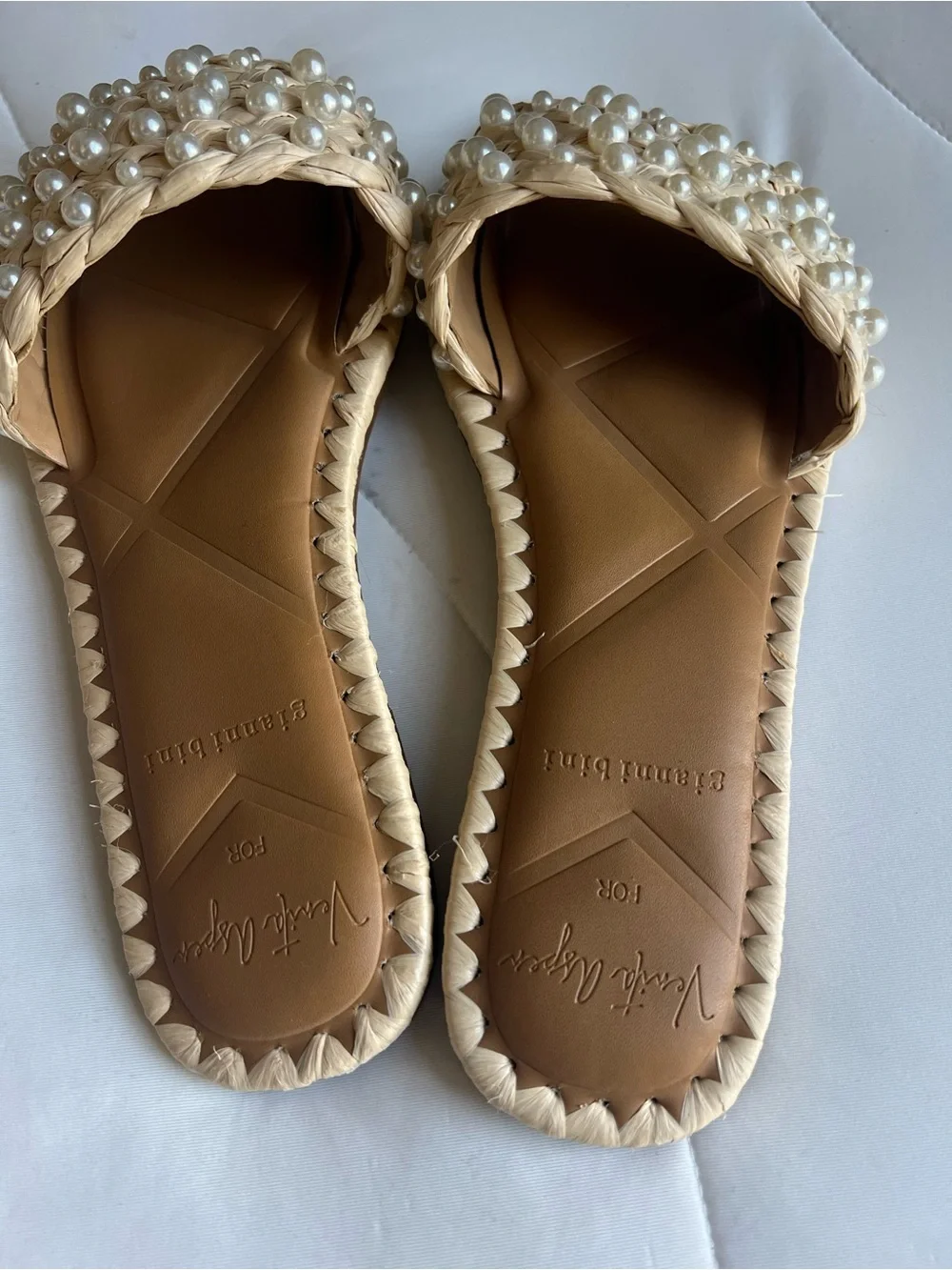 Gianni Bini x Venita Aspen Pearl Raffia Sandals Beige Size 7
